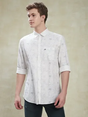 100% Cotton White Slim Fit Full Sleeve Casual Mens Printed Shirt