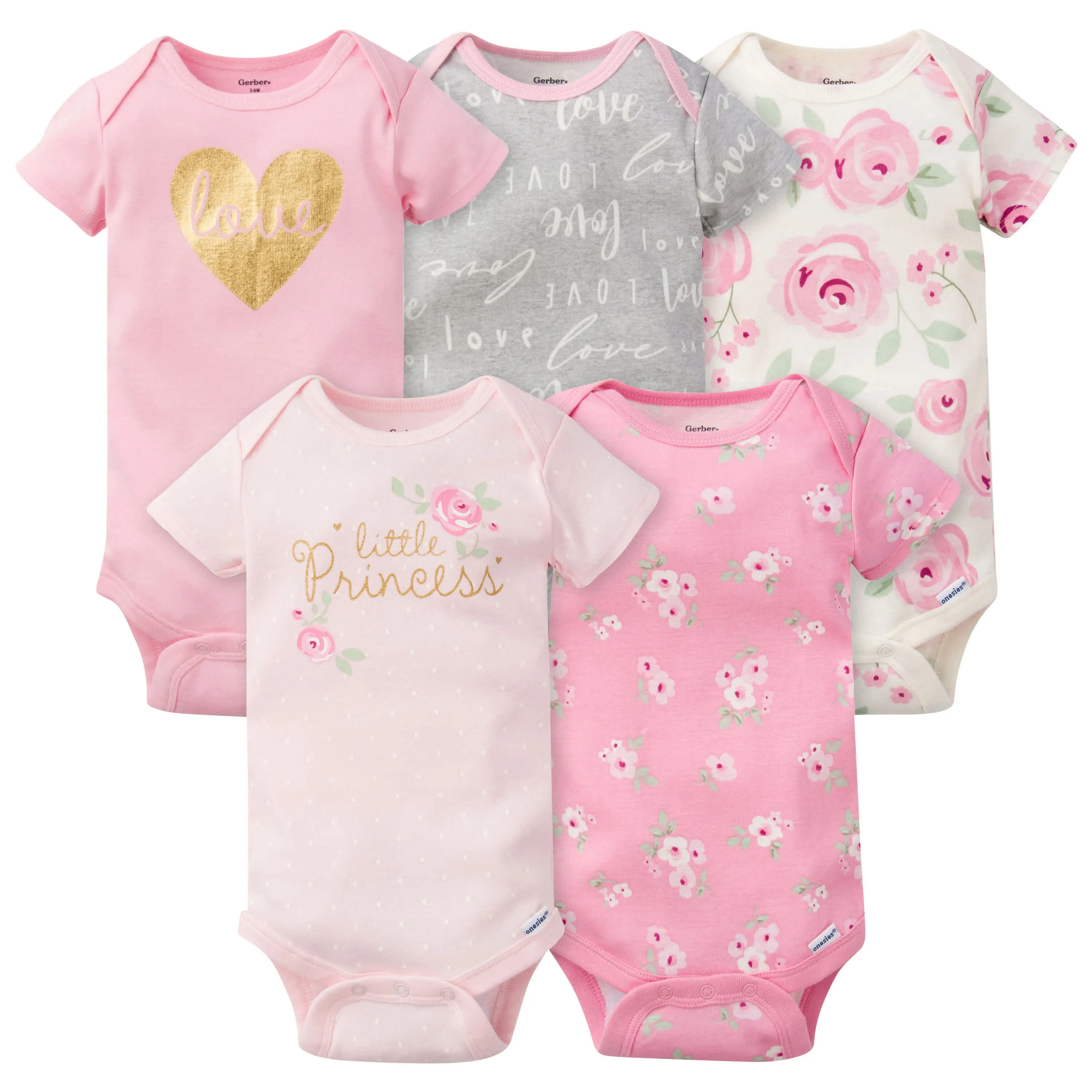 5-Pack Baby Girls Floral Short Sleeve Onesies® Bodysuits
