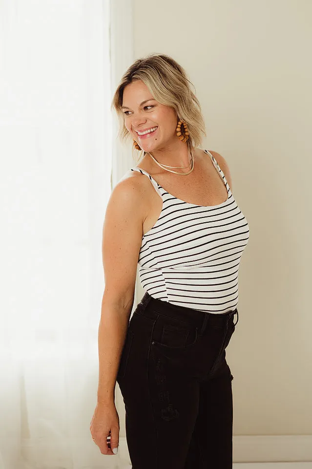 Adjustable Striped Rib Knit Tank