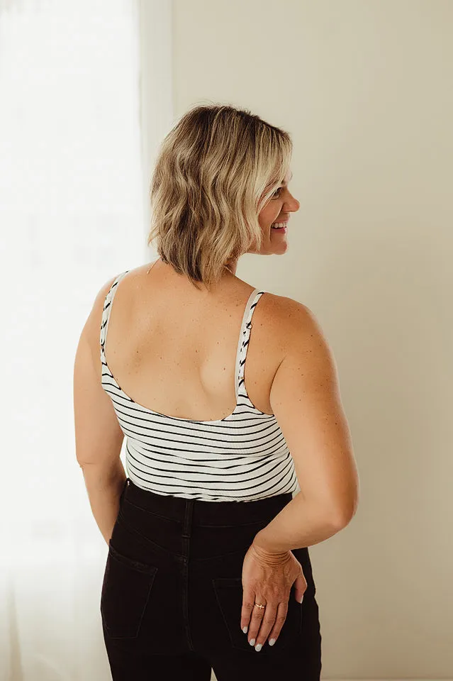 Adjustable Striped Rib Knit Tank