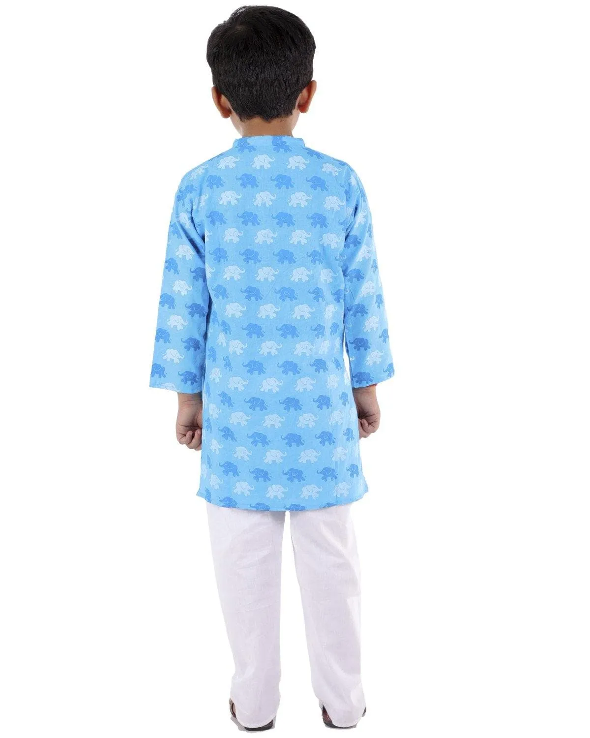 Ahhaaaa Kids Ethnic Cotton Elephant Print Kurta Pajama Set For Boys