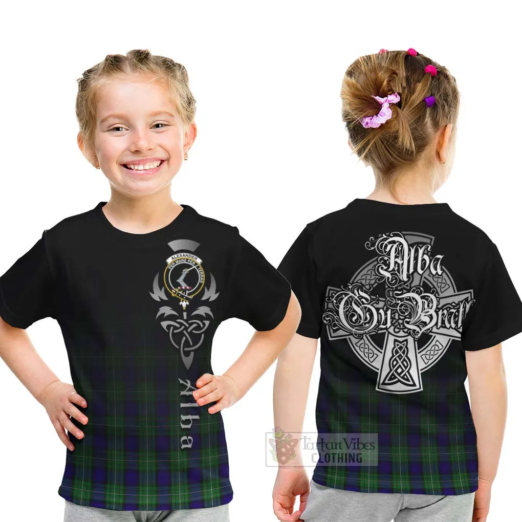 Alexander Tartan Kid T-Shirt Featuring Alba Gu Brath Family Crest Celtic Inspired