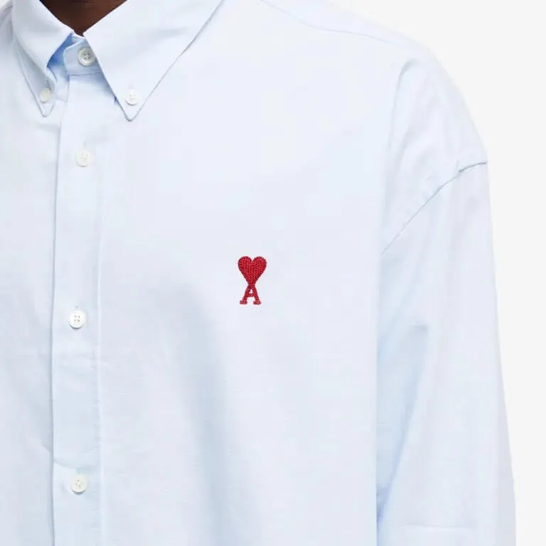 Ami Paris Button Down Logo Shirt, blue