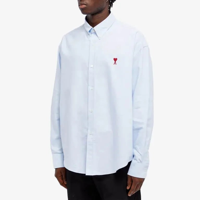 Ami Paris Button Down Logo Shirt, blue