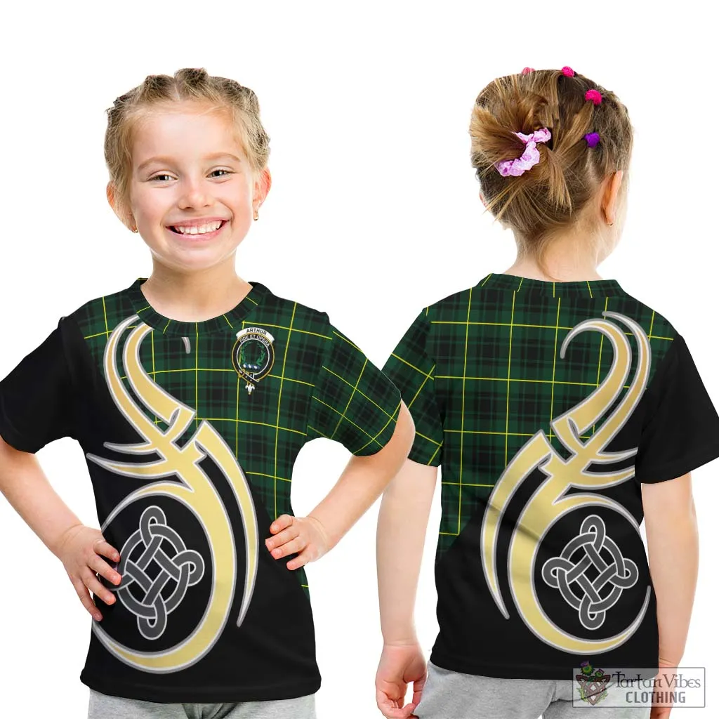Arthur Modern Tartan Kid T-Shirt with Family Crest and Celtic Symbol Style