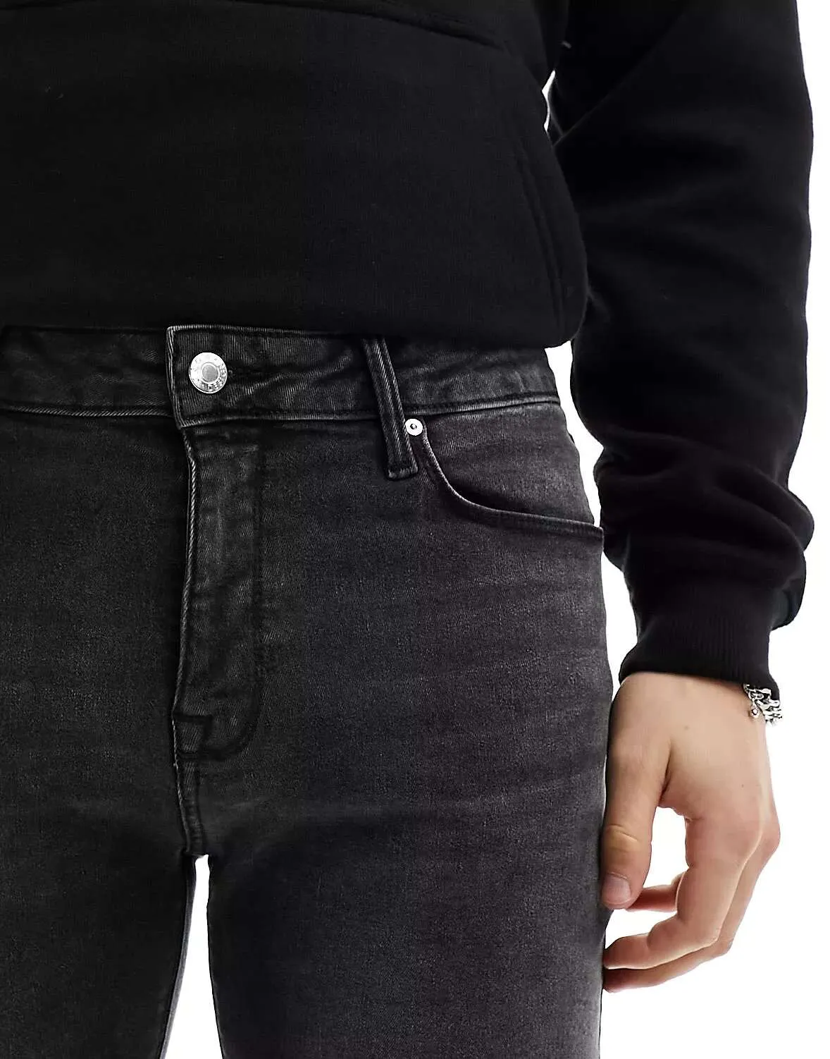 ASOS Black Unfastened Jeans in Washed