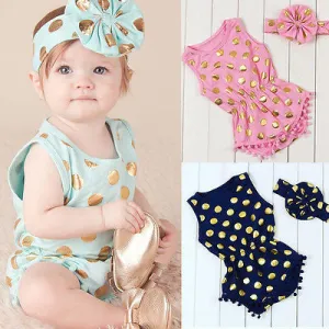 Baby Girls Summer Bodysuit Short Sleeve Princess Dot Tassel Bebes Outfit  (0-24M )