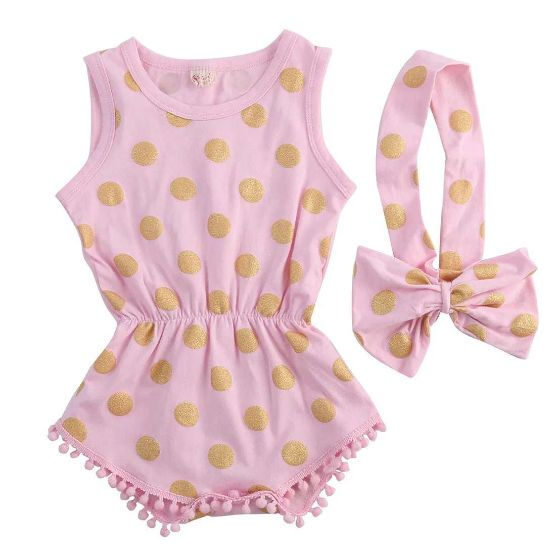 Baby Girls Summer Bodysuit Short Sleeve Princess Dot Tassel Bebes Outfit  (0-24M )