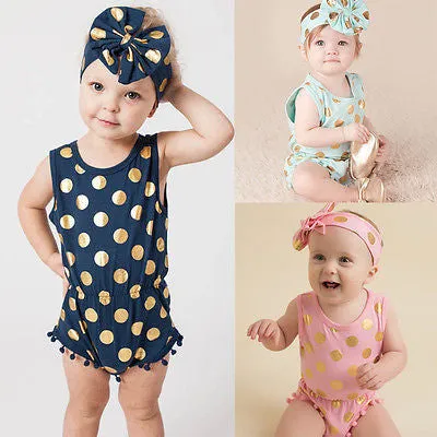 Baby Girls Summer Bodysuit Short Sleeve Princess Dot Tassel Bebes Outfit  (0-24M )