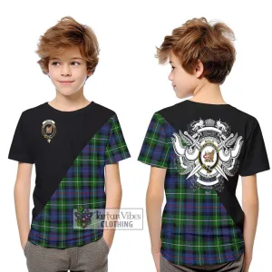Baillie Tartan Kid T-Shirt with Family Crest and Military Logo Style