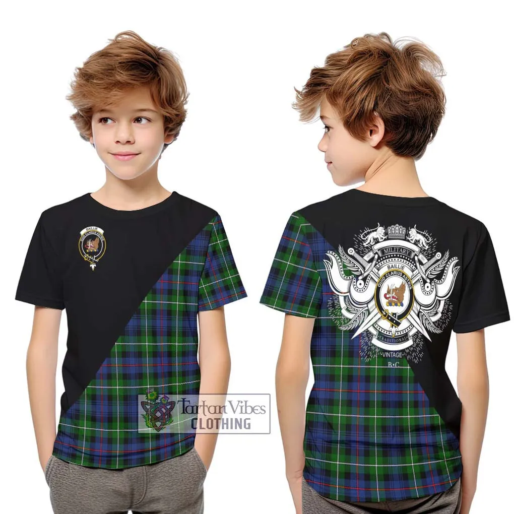 Baillie Tartan Kid T-Shirt with Family Crest and Military Logo Style