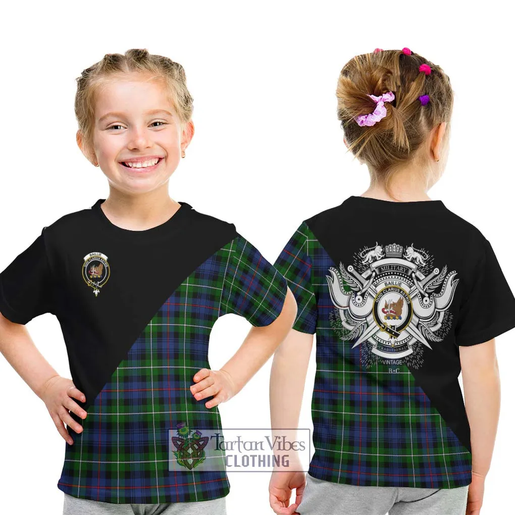 Baillie Tartan Kid T-Shirt with Family Crest and Military Logo Style