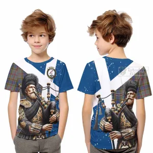 Balfour Tartan Kid T-Shirt with Family Crest Scottish Bagpiper Vibes