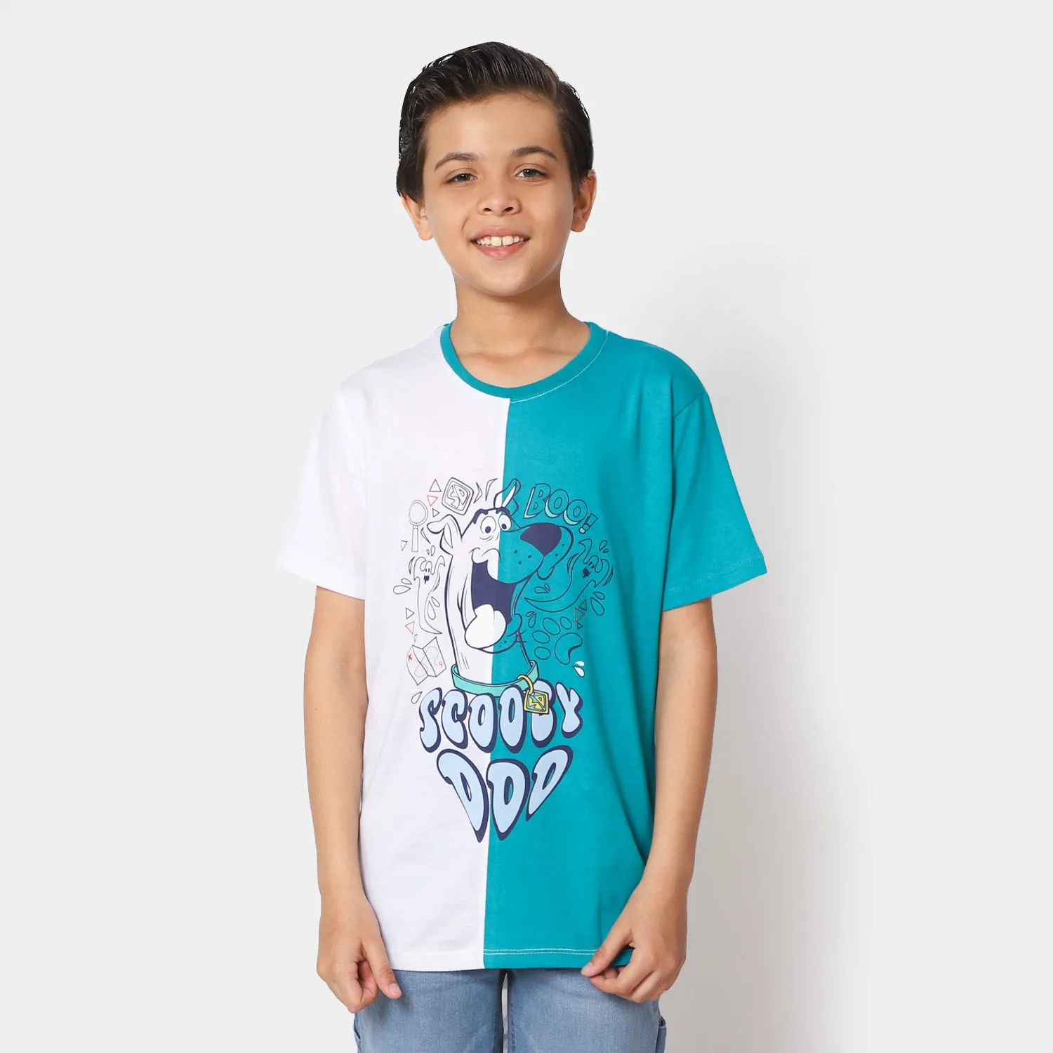 Boys Cotton T-Shirt  Character - Blue/White