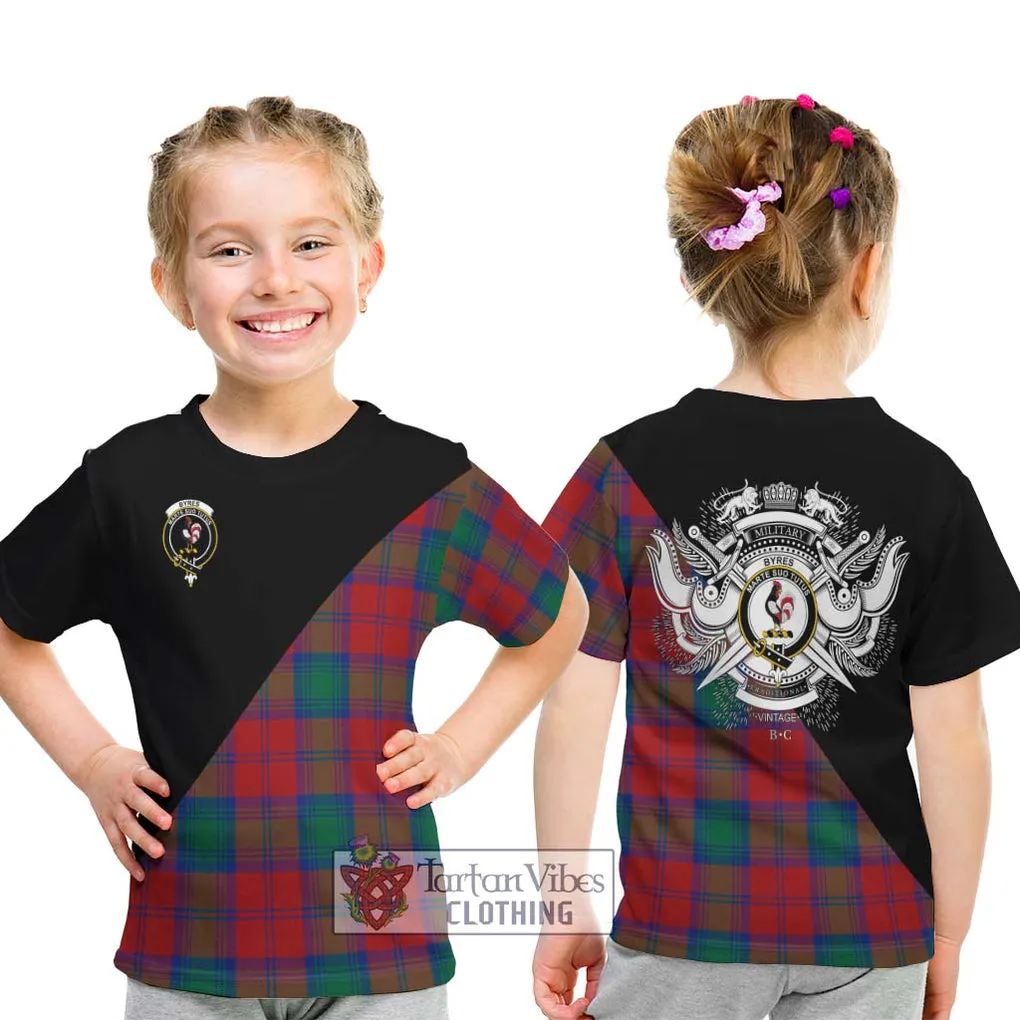Byres (Byses) Tartan Kid T-Shirt with Family Crest and Military Logo Style