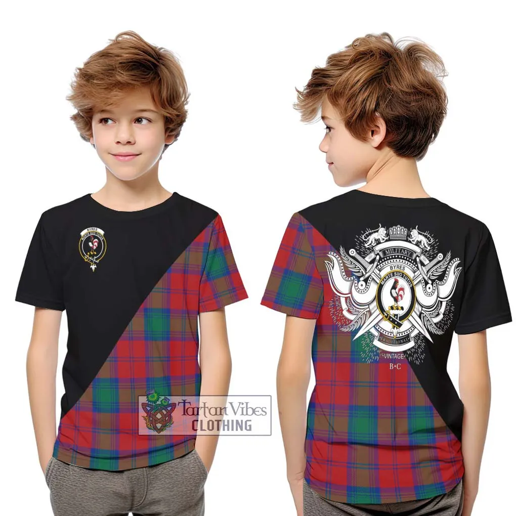 Byres (Byses) Tartan Kid T-Shirt with Family Crest and Military Logo Style