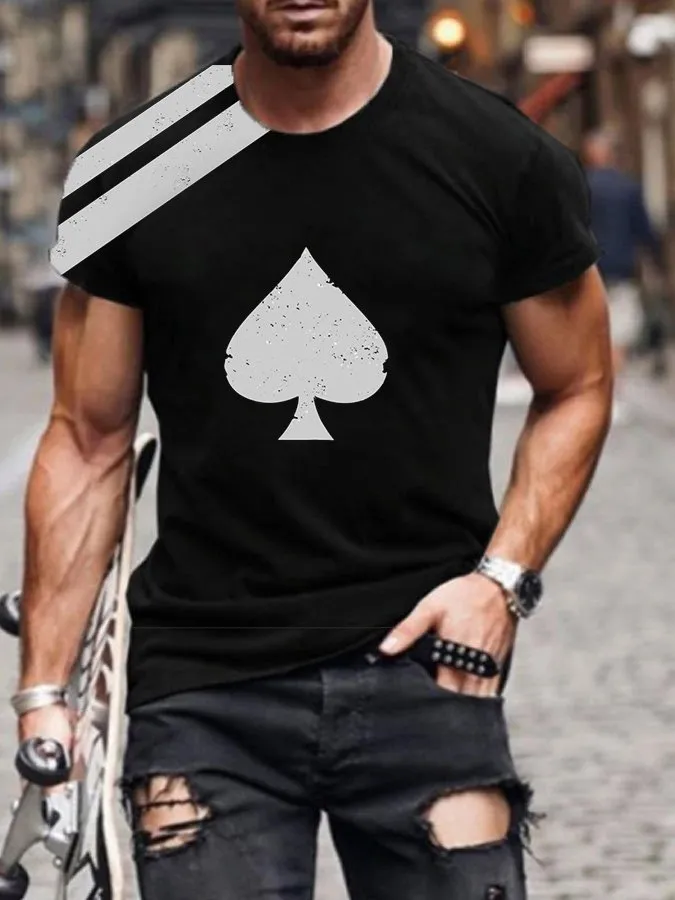 Casual Fashion Poker Print Short Sleeve T-Shirt