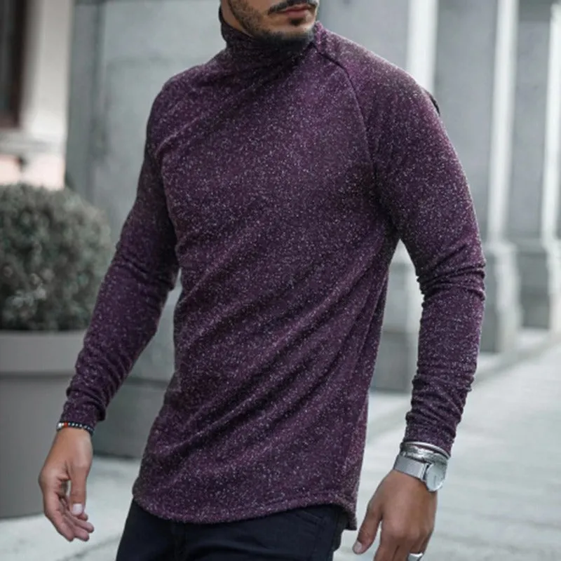 Casual Turtleneck Solid Color Long Sleeve T-Shirt