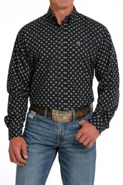 Cinch Black Diamond Print Button Down Shirt - Black - MTW1105646