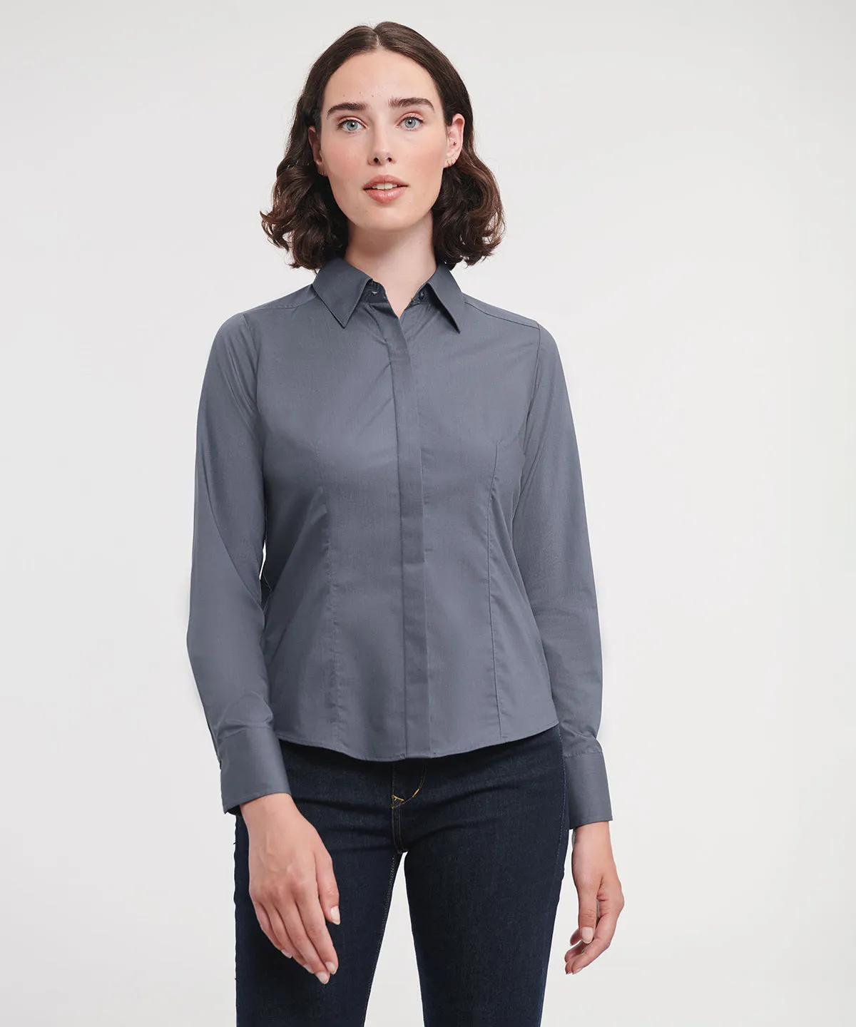 Classic Red - Women's long sleeve polycotton easycare fitted poplin shirt
