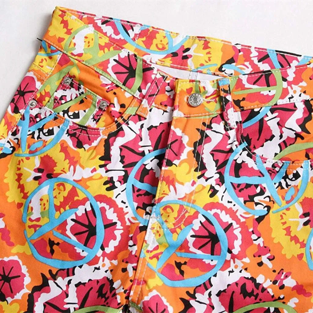 Color ornament painted men's jeans