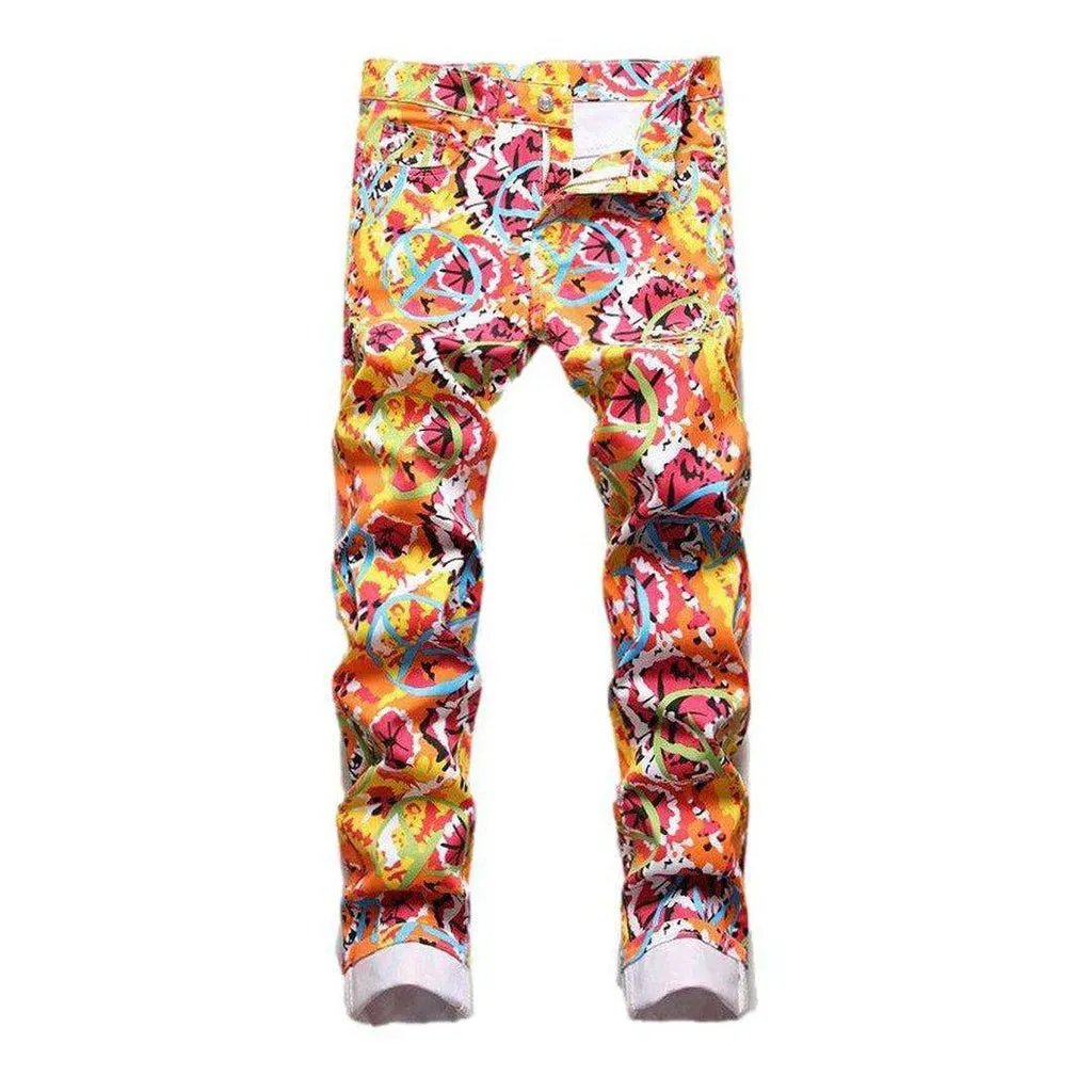 Color ornament painted men's jeans