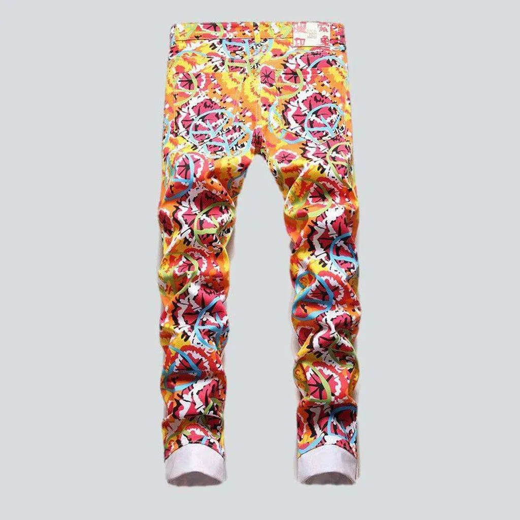 Color ornament painted men's jeans