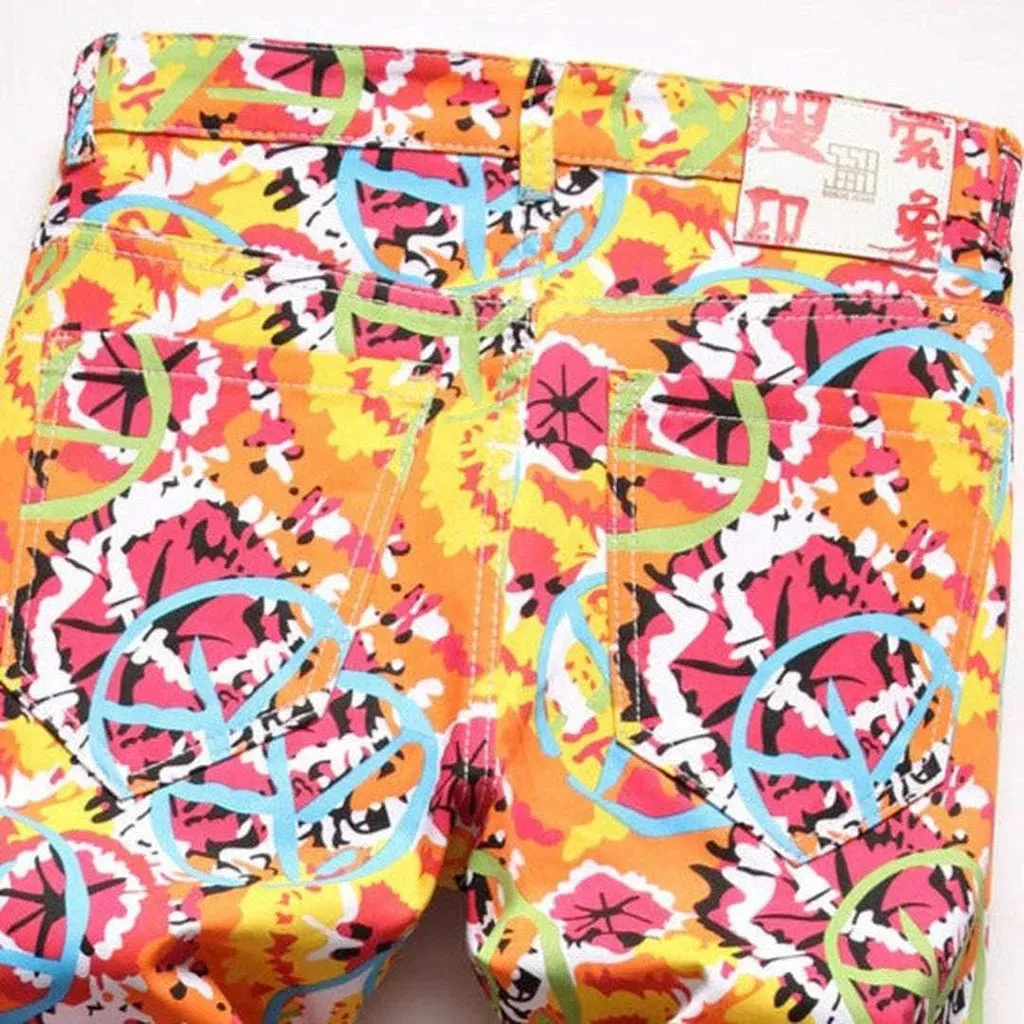 Color ornament painted men's jeans