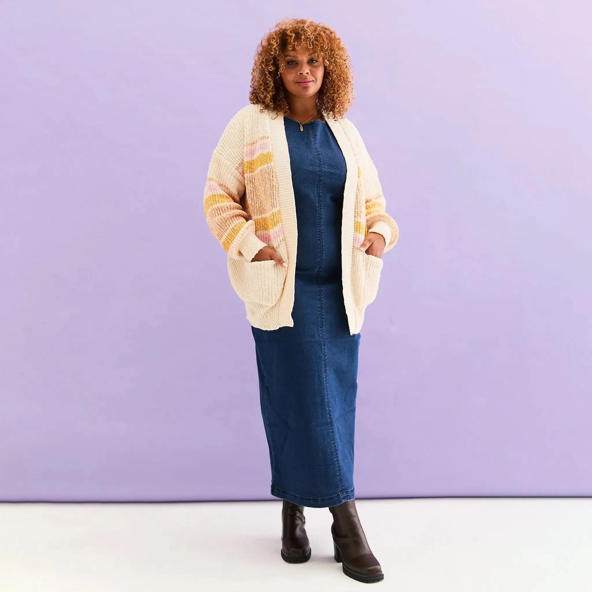 Dani Recycled Cotton Blend Chunky Balloon Sleeve Stripe Cardigan - White