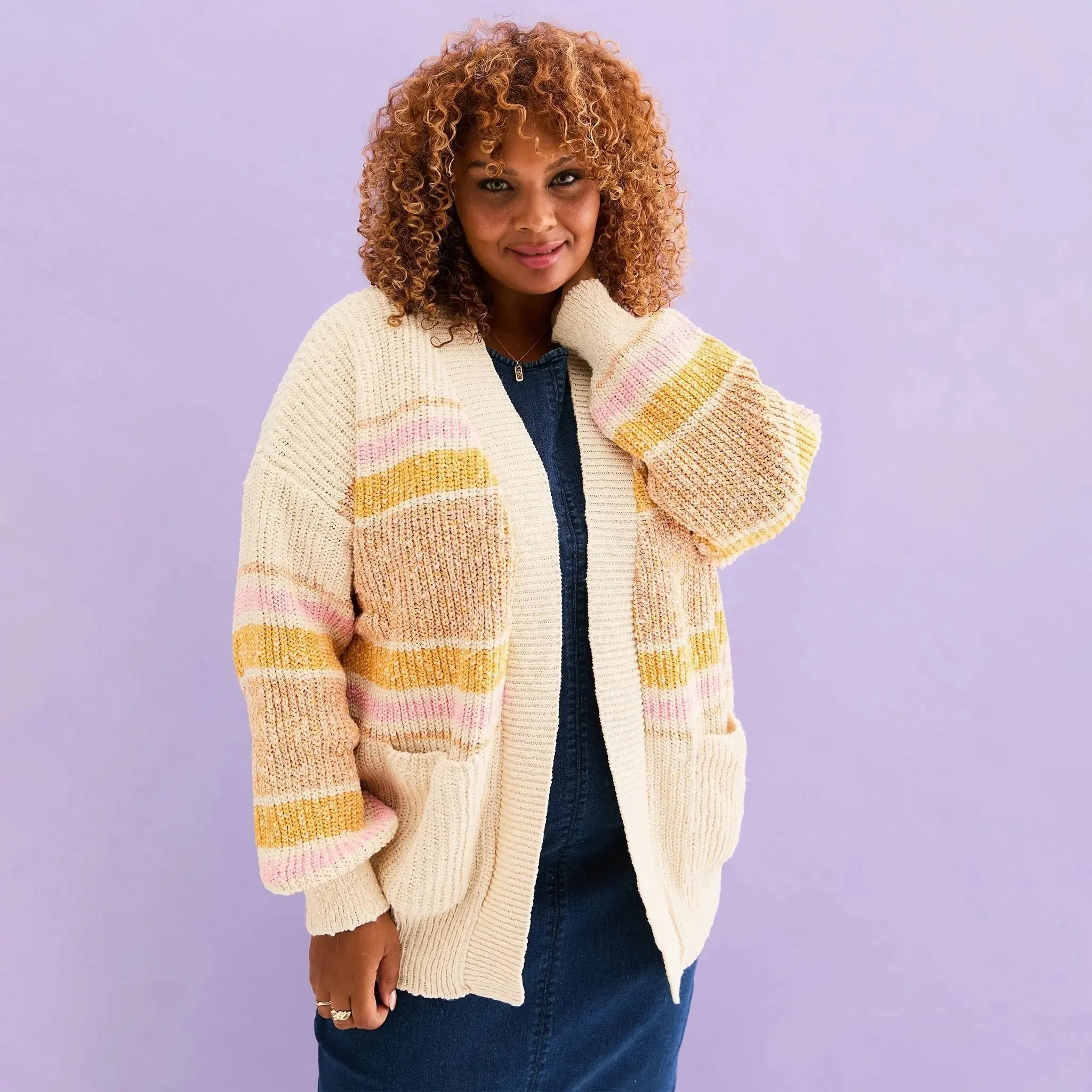 Dani Recycled Cotton Blend Chunky Balloon Sleeve Stripe Cardigan - White