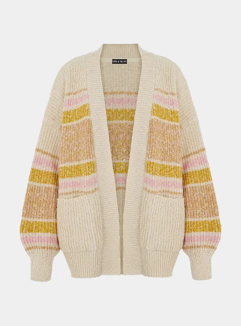 Dani Recycled Cotton Blend Chunky Balloon Sleeve Stripe Cardigan - White