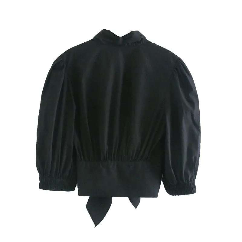 ELASTIC TRIM RUFFLED CROPPED BLOUSE