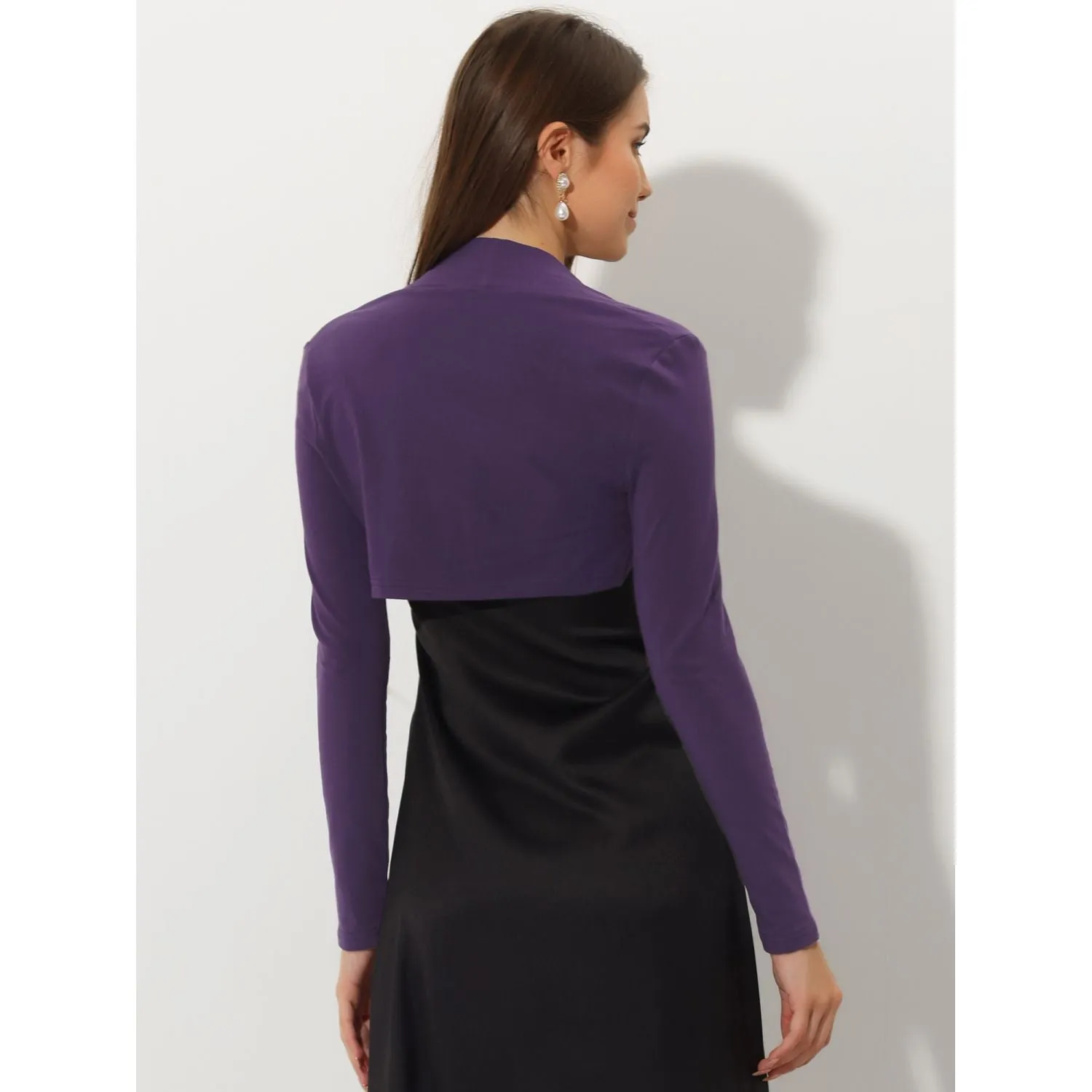 Elegant women's knitted bolero with long sleeves and open front ALLEGRA K violet