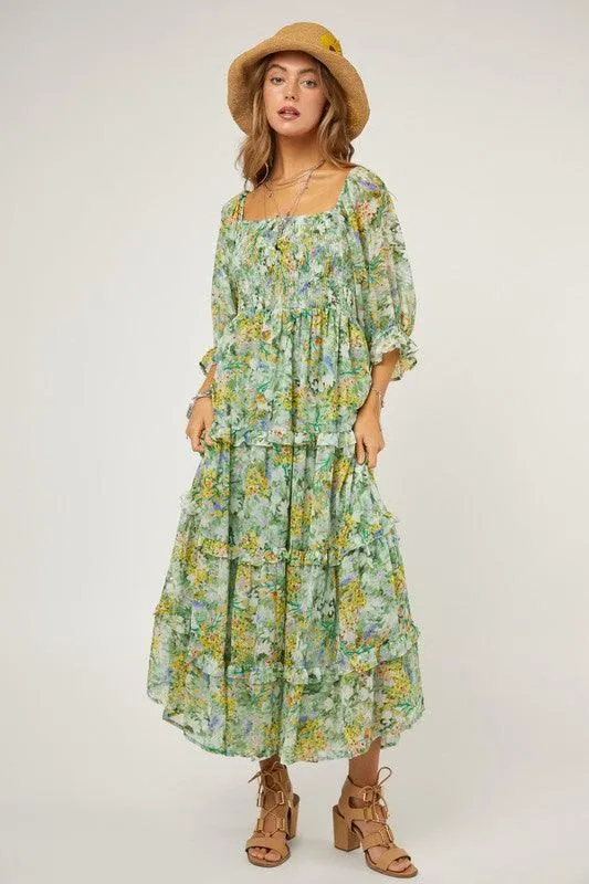 Floral Chiffon Midi Dress