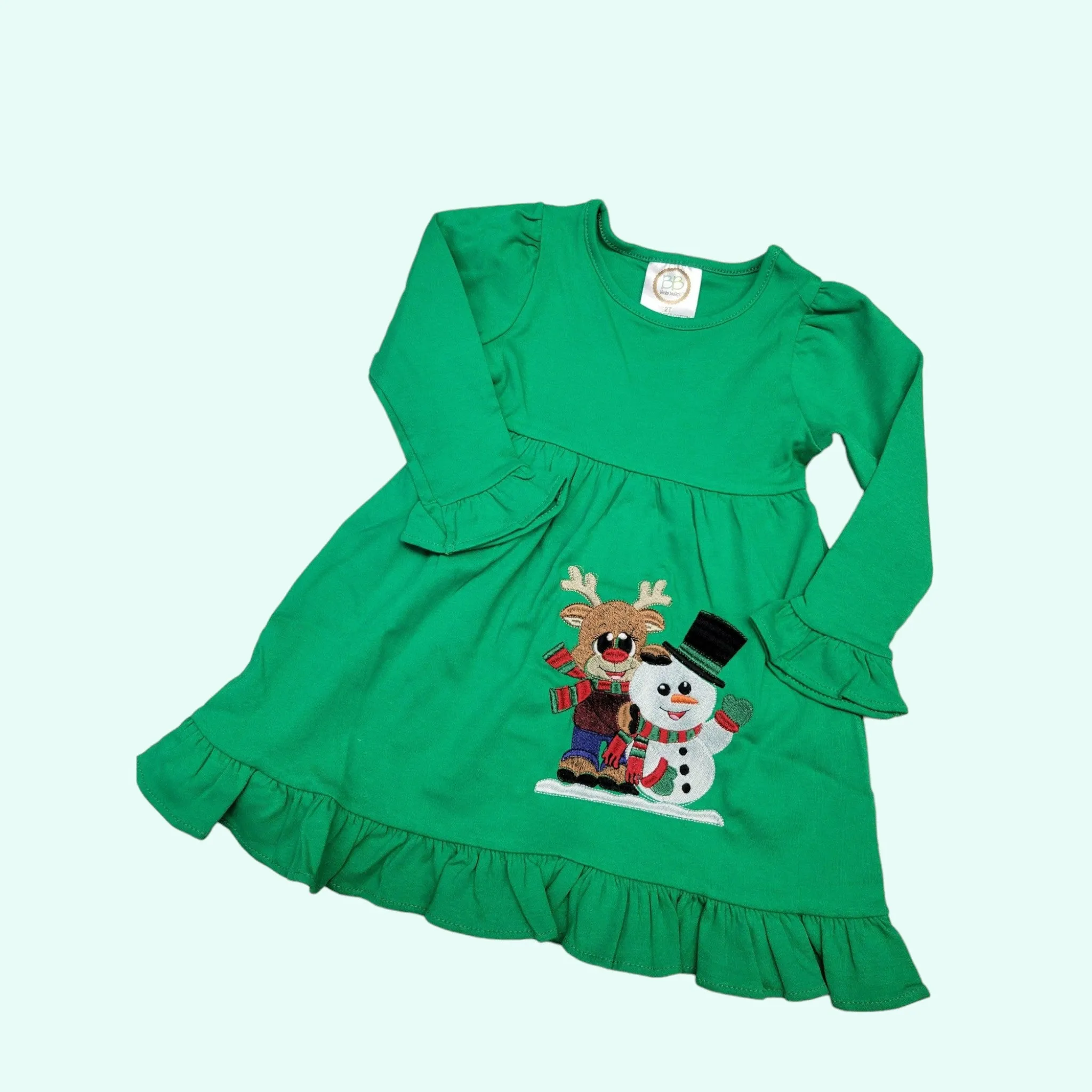 Girls Christmas dress, Snowman Christmas Toddler Dress, Frosty Girls Dress, Personalized Christmas  Red or Green dress, Holiday  dress