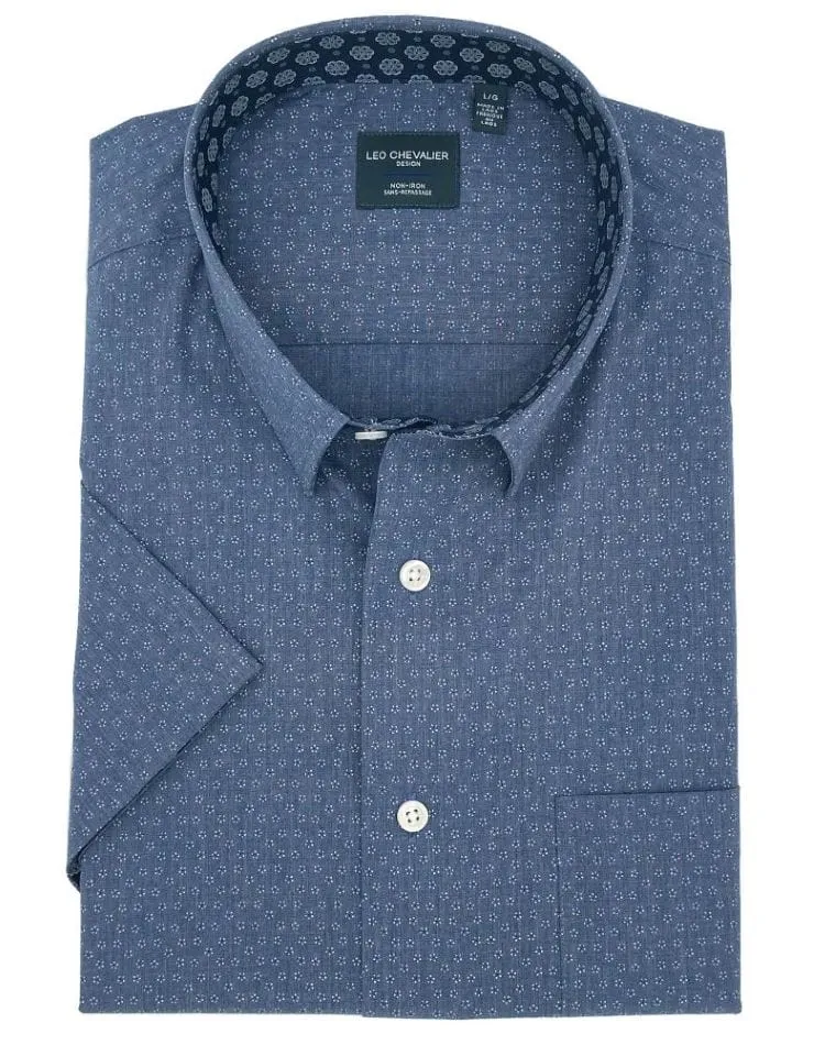 Grey Printed Hidden Down Collar 100% Cotton Short Sleeve Shirts