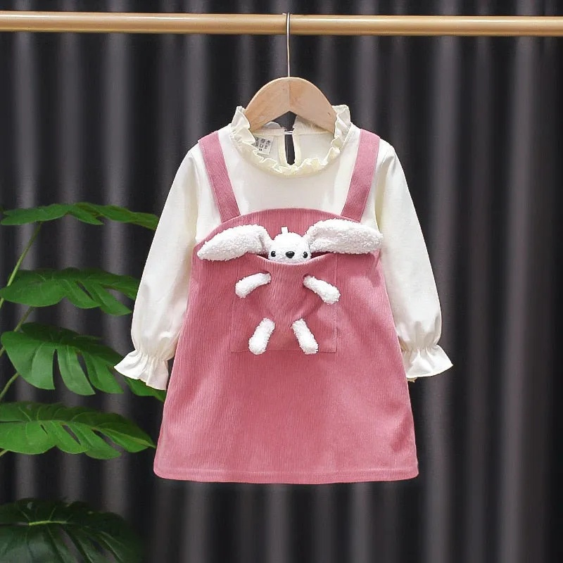 Kid Dress Girl Princess Pocket Bear Gift Birthday Party Long Sleeve Dress - BTGD8494