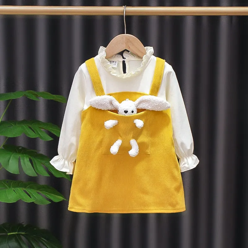 Kid Dress Girl Princess Pocket Bear Gift Birthday Party Long Sleeve Dress - BTGD8494