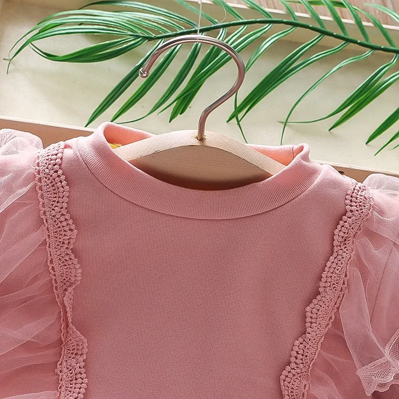 Kids Princess Dress Toddler Girls Clothes Spring Autumn Long-sleeved Mesh Dress - BTGD8476