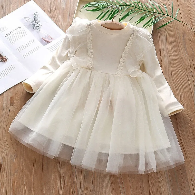 Kids Princess Dress Toddler Girls Clothes Spring Autumn Long-sleeved Mesh Dress - BTGD8476