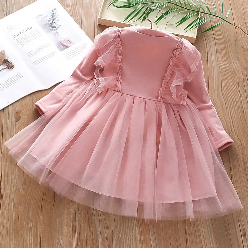 Kids Princess Dress Toddler Girls Clothes Spring Autumn Long-sleeved Mesh Dress - BTGD8476
