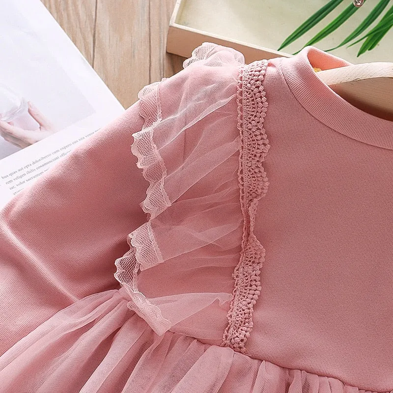 Kids Princess Dress Toddler Girls Clothes Spring Autumn Long-sleeved Mesh Dress - BTGD8476