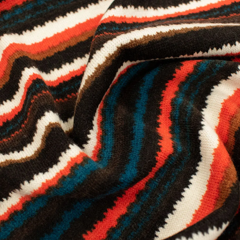Linen Viscose Jersey Double Knit Des 6 - Orange Multi-Colour Stripes