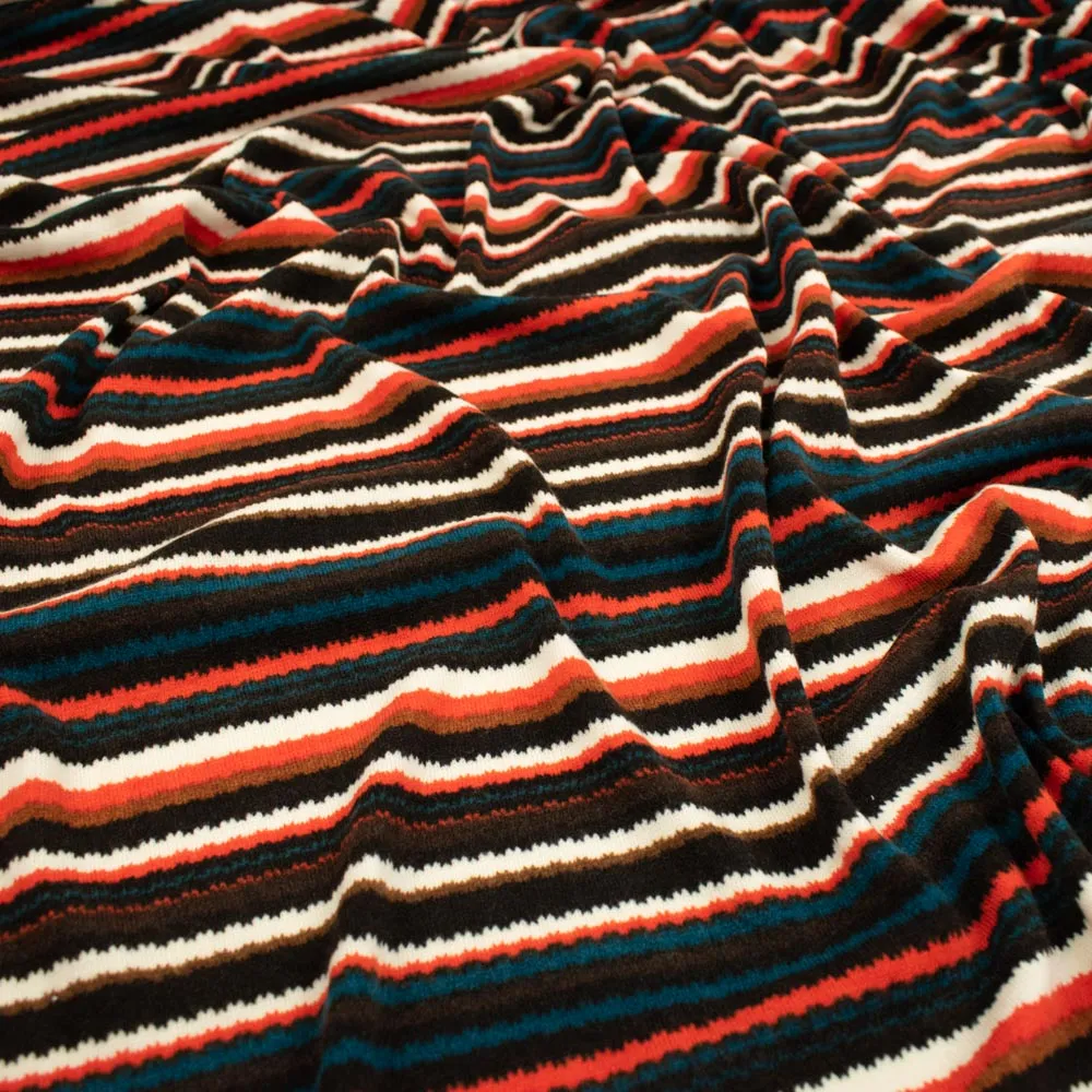 Linen Viscose Jersey Double Knit Des 6 - Orange Multi-Colour Stripes