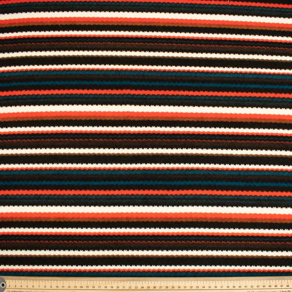 Linen Viscose Jersey Double Knit Des 6 - Orange Multi-Colour Stripes