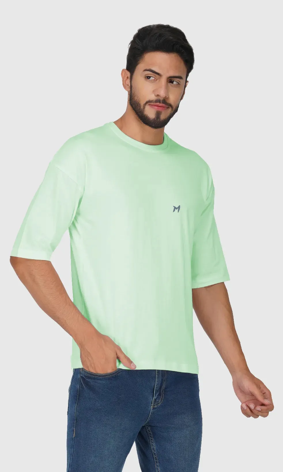 Mebadass Cotton Men's OverSized/Baggy Dropshoulder T-shirts - Pista Green