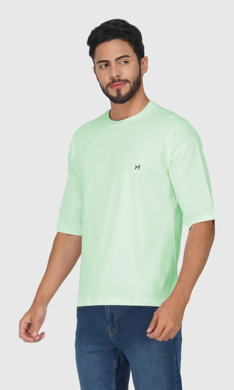 Mebadass Cotton Men's OverSized/Baggy Dropshoulder T-shirts - Pista Green