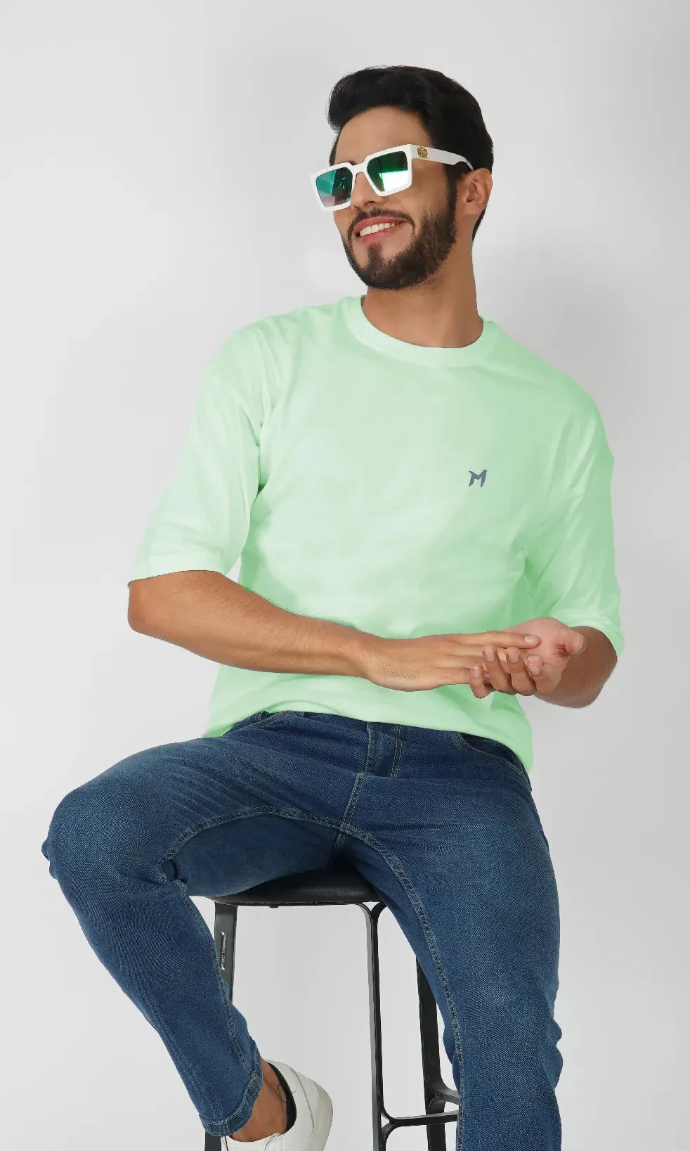 Mebadass Cotton Men's OverSized/Baggy Dropshoulder T-shirts - Pista Green