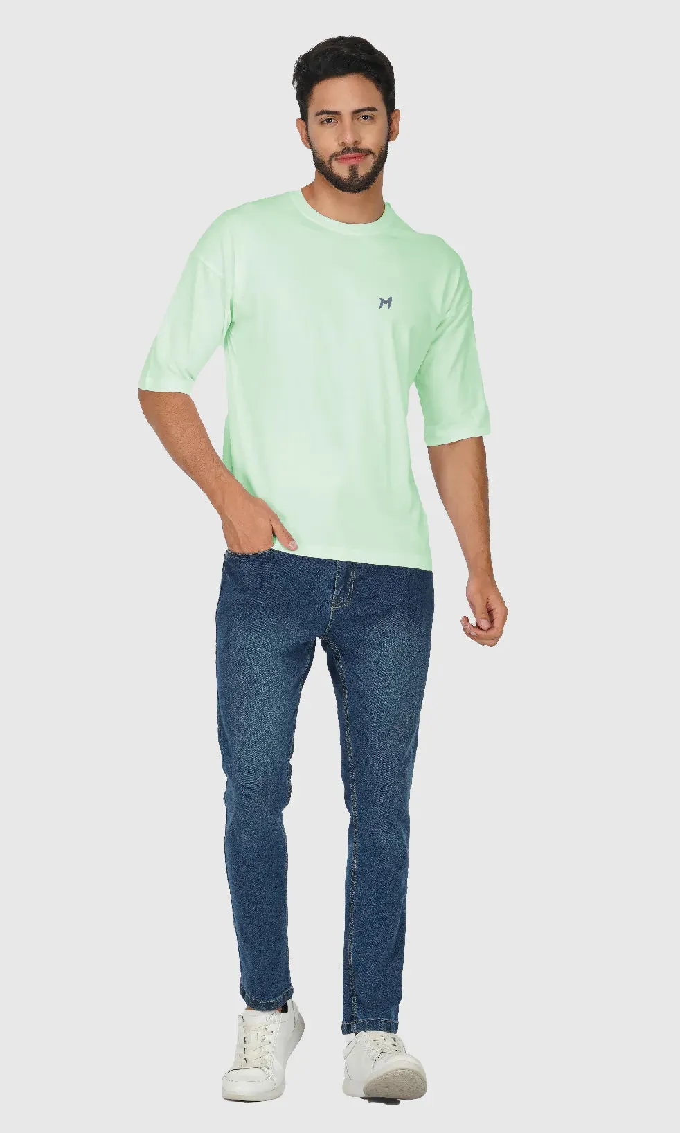 Mebadass Cotton Men's OverSized/Baggy Dropshoulder T-shirts - Pista Green