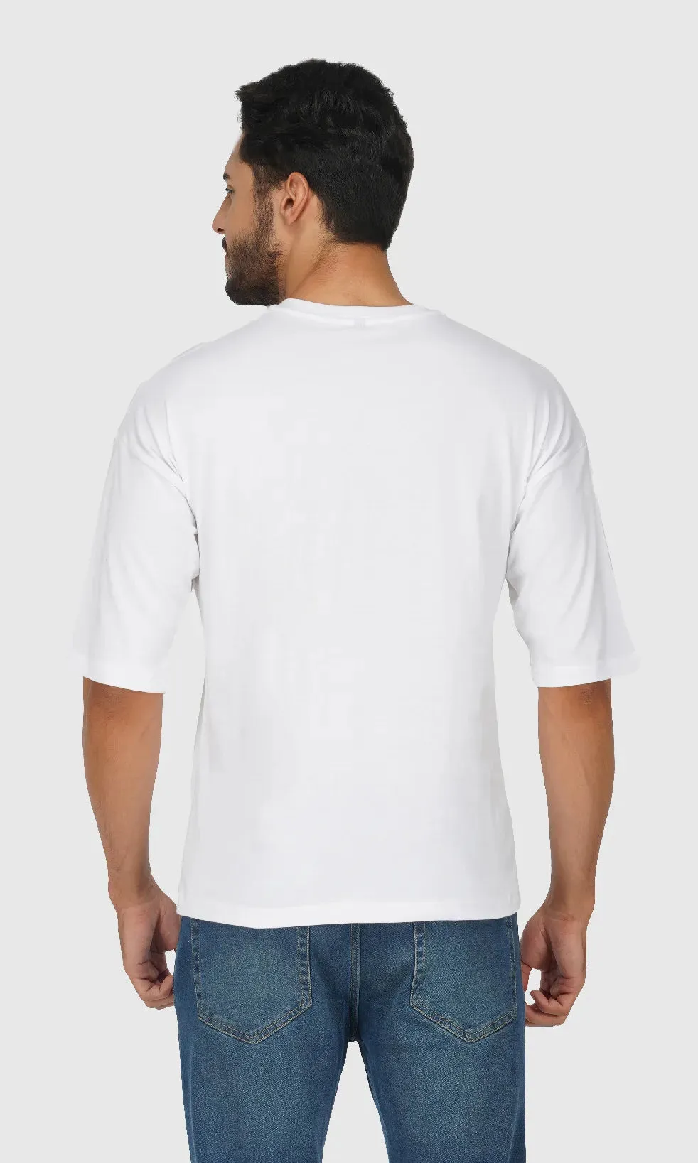 Mebadass Cotton Men's OverSized/Baggy Dropshoulder T-shirts - White